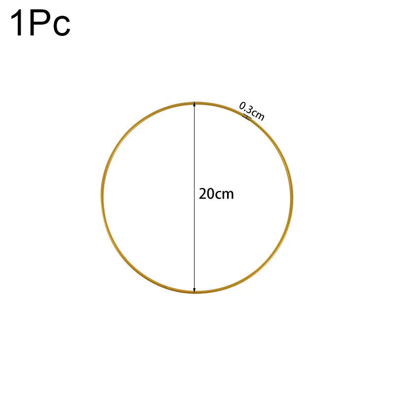 20-35cm Wedding Flower Garland Metal Gold Wreath Ring Wooden Base Wedding Birthday Party Table Decor DIY Wreath Catcher Crafts