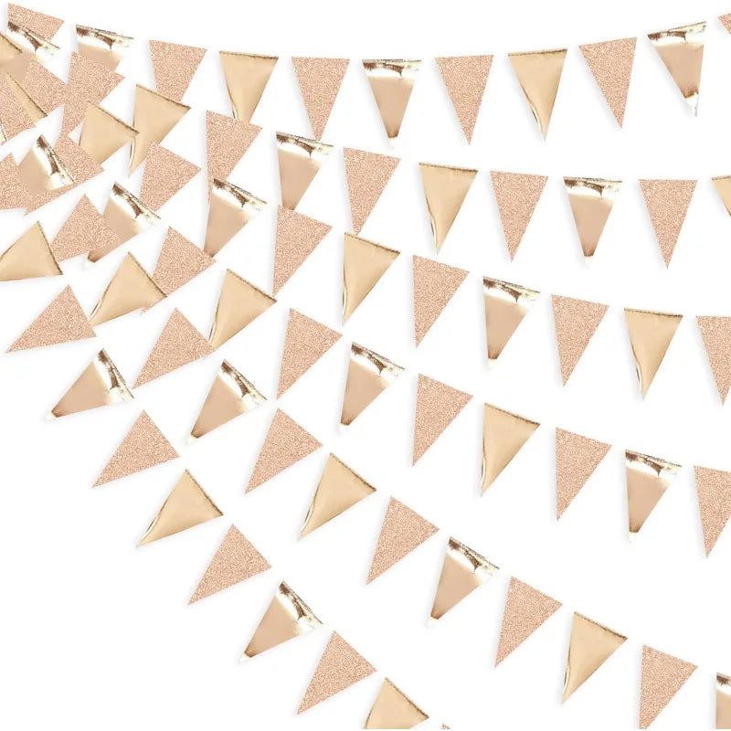 Champagne Gold Triangle Flag Pennant Banner Bunting for Graduation Birthday Wedding Nautical Ahoy Achor Theme Party Supplies