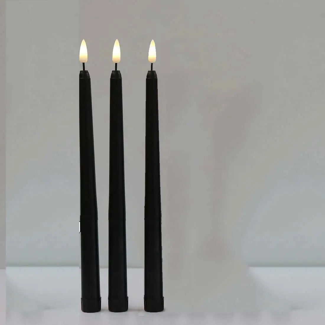 3 or 4 Pieces 11 Inch Halloween Black Flameless LED Taper Candles With Yellow/Warm White Light,Battery Plastic Fake LED Candles