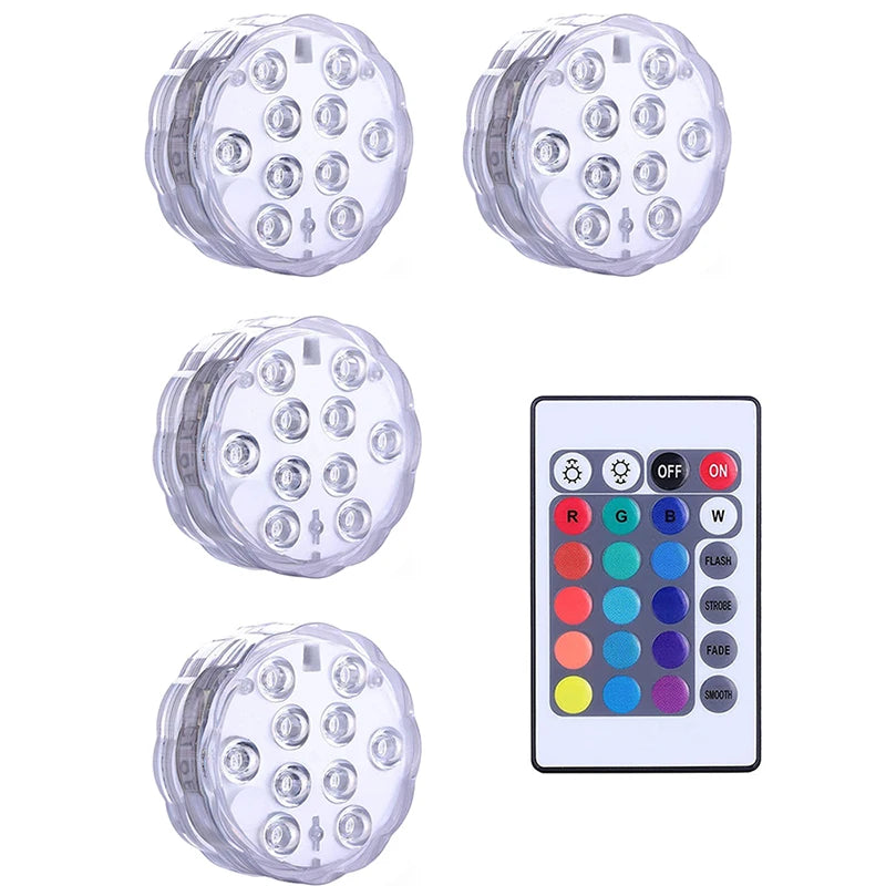 10 LEDs Submersible Light with Remote Control Underwater Night Lamp for Pool Vase Bowl Wedding Party Decoration Underwater Light