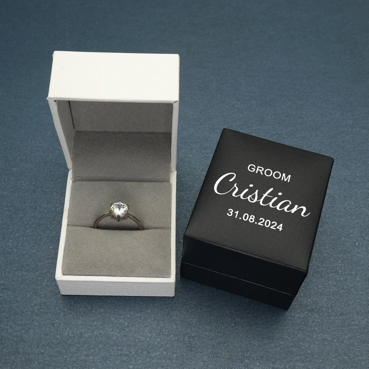Set of 2 Personalized Wedding Ring Box Custom Names and Date Ring Holder Engagement Proposal Wedding Ceremony Ring Bearer Box