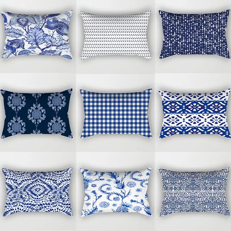 30x50cm Bohemia Blue Flower Polyester Pillowcase Retro Ink Leaves Plant Cushion Cover Sofa Lumbar Pillow Case Home Decoration