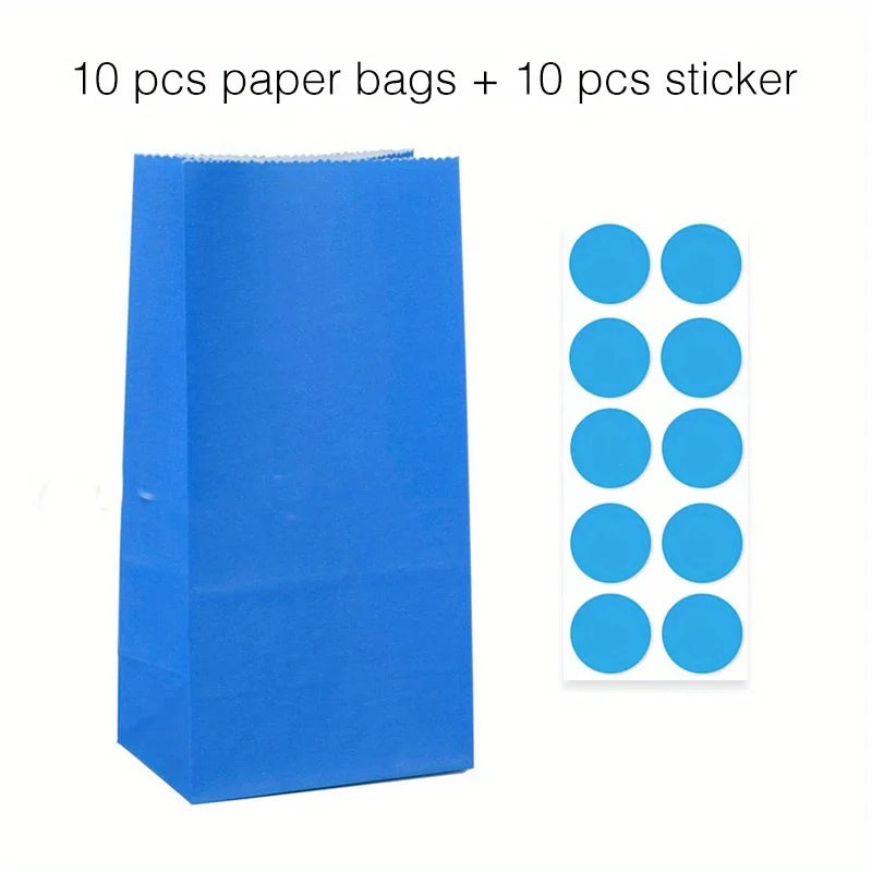 10 pcs Colorful Solid Stripe and Polka Dot Stand-Up Bags with Stickers - 18x9x6cm Favor Gift Packing Treat Bags for Wedding