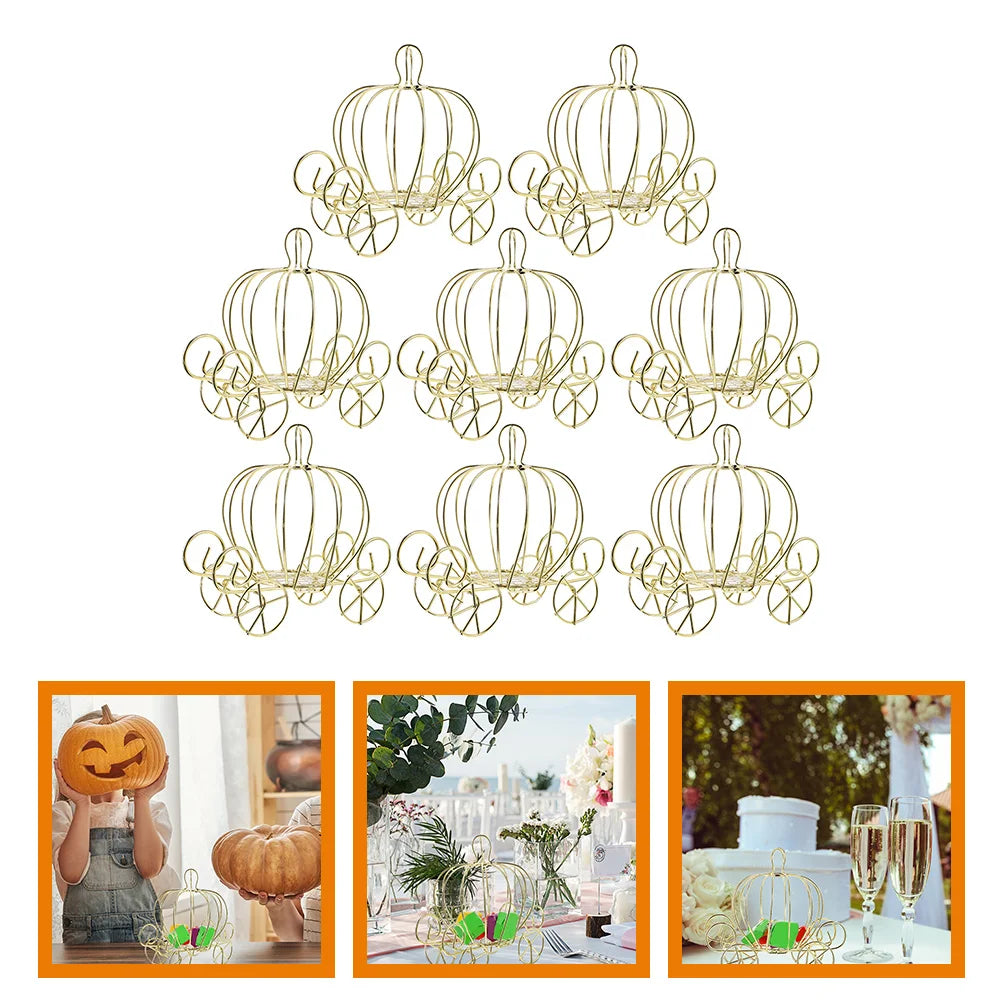 8pcs Pumpkin Carriage Centerpiece Candy Holder Halloween Wedding Party Candy Cart Container Tabletop Decoration