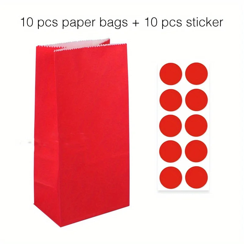 10 pcs Colorful Solid Stripe and Polka Dot Stand-Up Bags with Stickers - 18x9x6cm Favor Gift Packing Treat Bags for Wedding