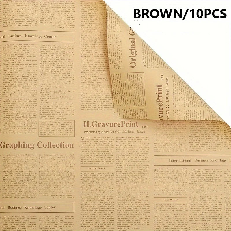 10 sheets per pack, vintage English newspaper kraft paper, brown kraft outer wrapping paper for gift packaging for gift wrapping