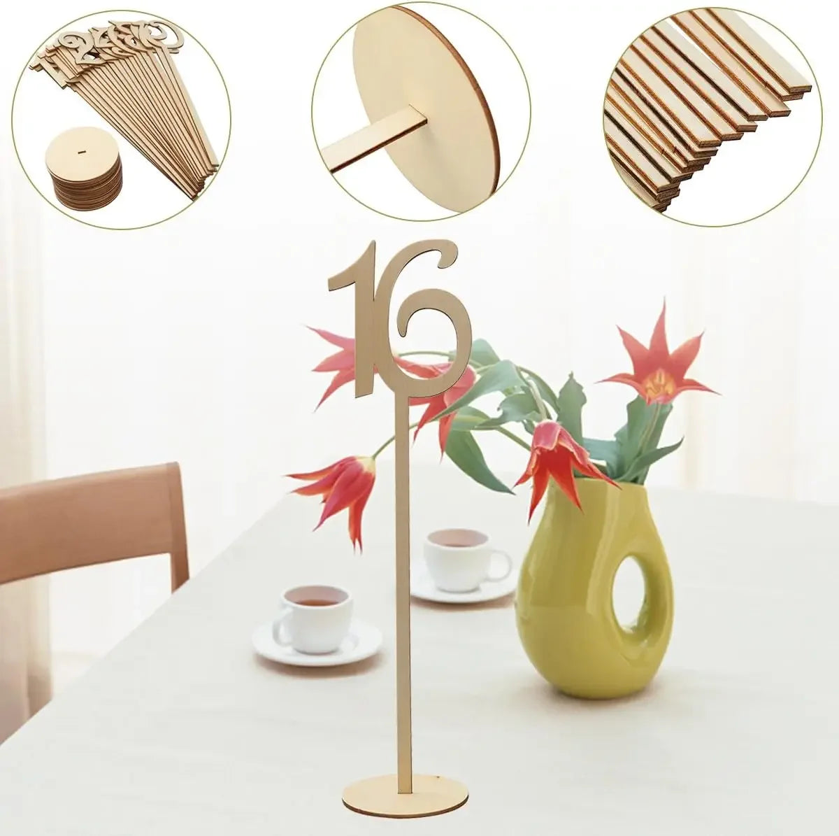 Wooden Table Numbers 1 To 20 Wood Wedding Table Number Signs with Holder Base for Wedding Party Table Home Birthday Decoration