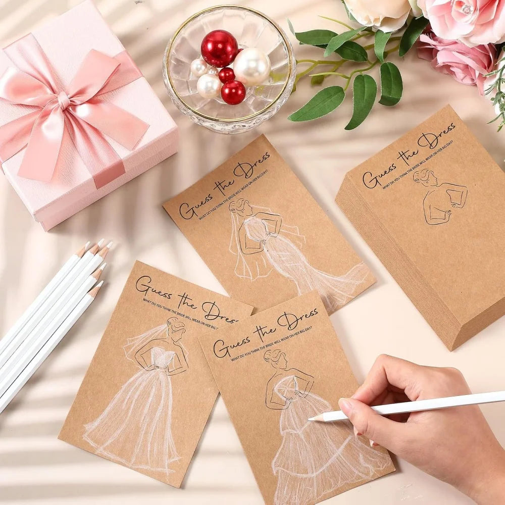 10/20Set Guessing Wedding Dress Up Game Card Bridal Shower Hand Drawing Games Card with Clips Pens Engagement Wedding Decoration