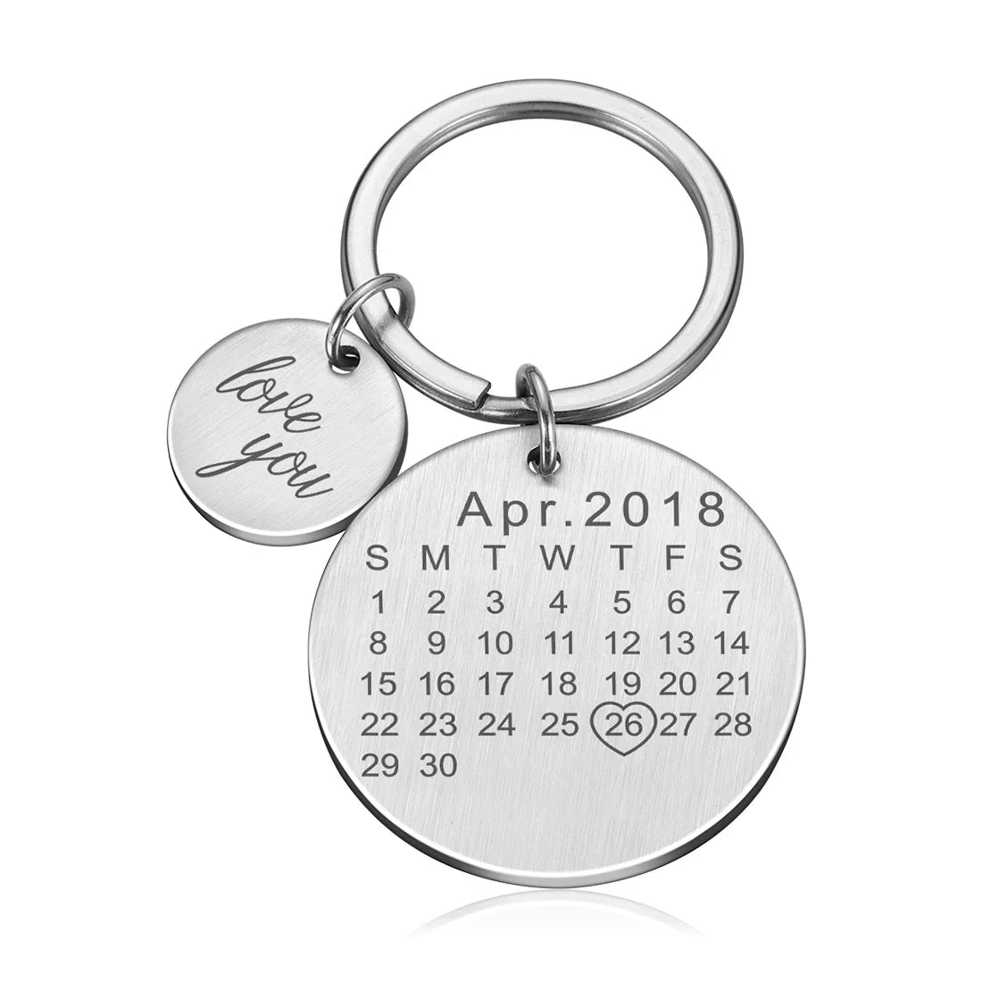 Personalized Stainless Steel Engraved Calendar Date Keychain Custom Keyring Gift For Wedding Anniversary Gift