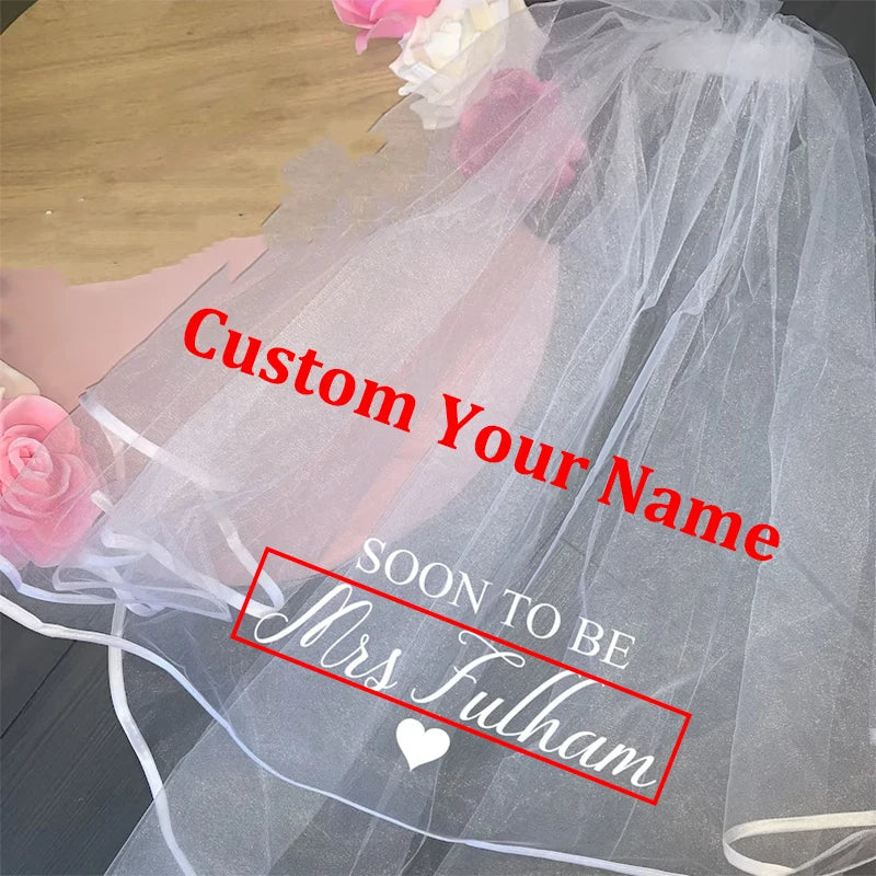 Personalised Soon to be Mrs (Your Name white short Veil Bachelorette Hen Party bridal shower Wedding decoration Bride to Be gift