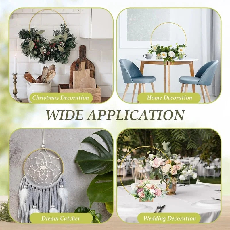 Gold Metal Flowers Hoop with Place Card Holder Wedding Table Centerpiece Decoration Christmas DIY Wreath Garland Decor