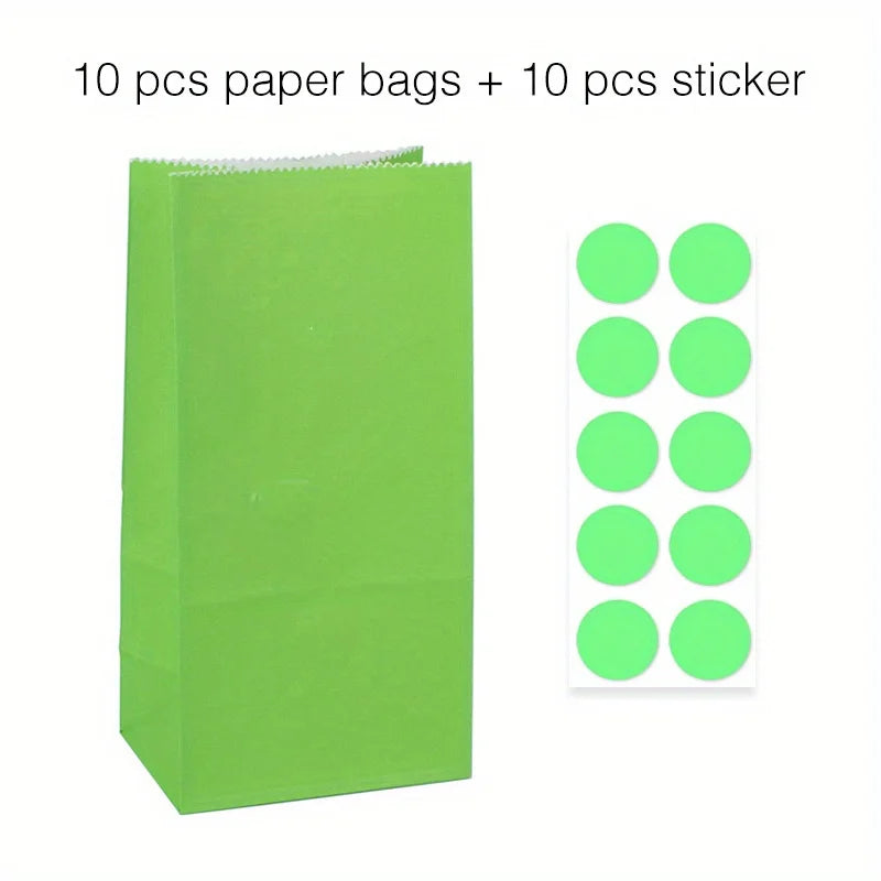 10 pcs Colorful Solid Stripe and Polka Dot Stand-Up Bags with Stickers - 18x9x6cm Favor Gift Packing Treat Bags for Wedding