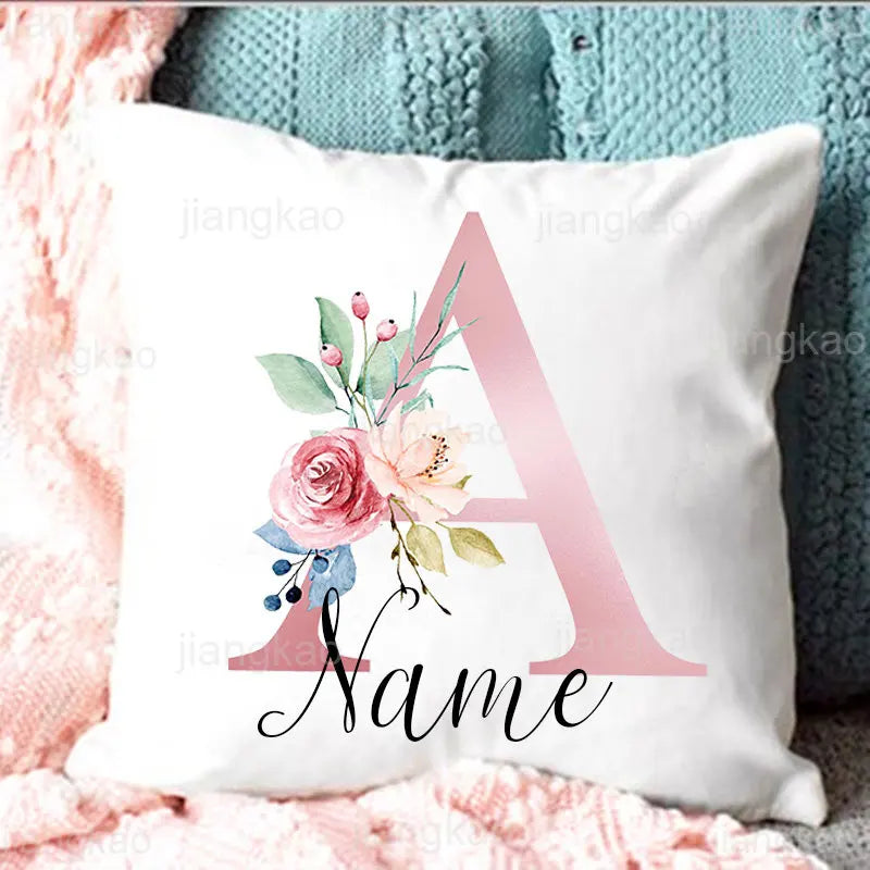 Personalised Pillow Cases Custom Initial Flower with Name Cushion Cover Decortion Pillowcase Housewarming Birthday Wedding Gifts