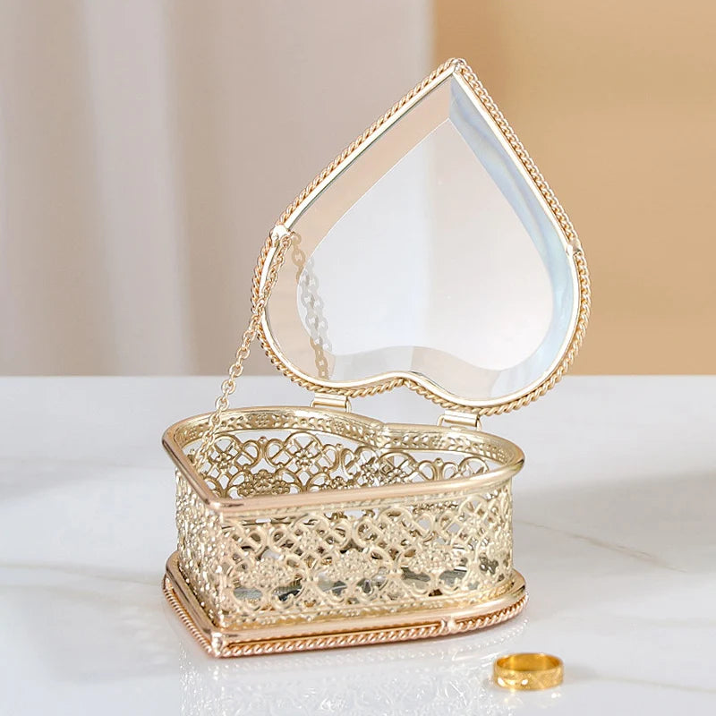 Custom Hexagonal Glass Ring Box Wedding Engagement Valentines Decoration Mr and Mrs Ring Bearer Storage Box for Ceremony