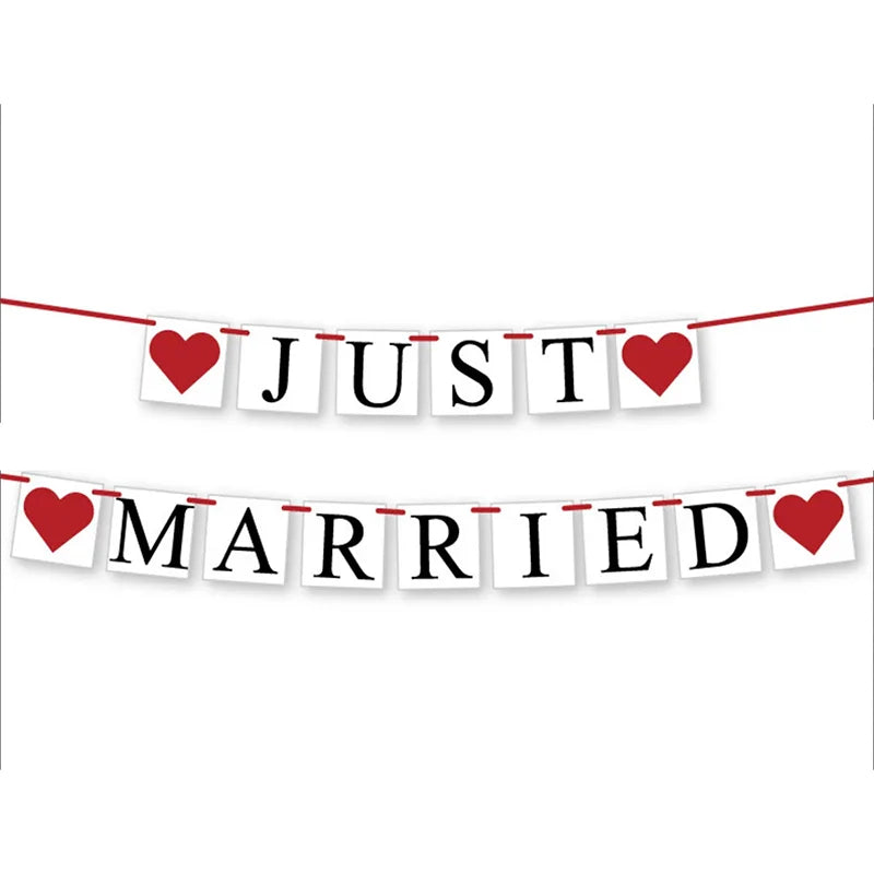 JUST MARRIED Wedding Banner Set Bridal Shower and Engagement Photo Prop Car Decorations