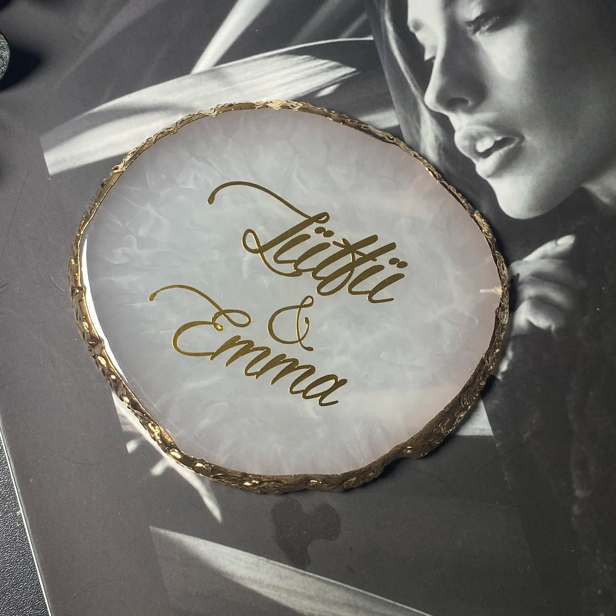 Custom Jewelry Plate Personalized Agate Stone Tray Coasters Holder Nails Art Display Shelf Wedding Birthday Party Bride Gift