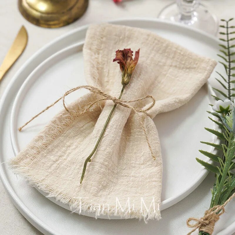 Gauze Cotton Rustic Napkins Elegant and Soft Retro Burr Cloth Linen for Wedding Party Dining Everyday Use Table Decoration