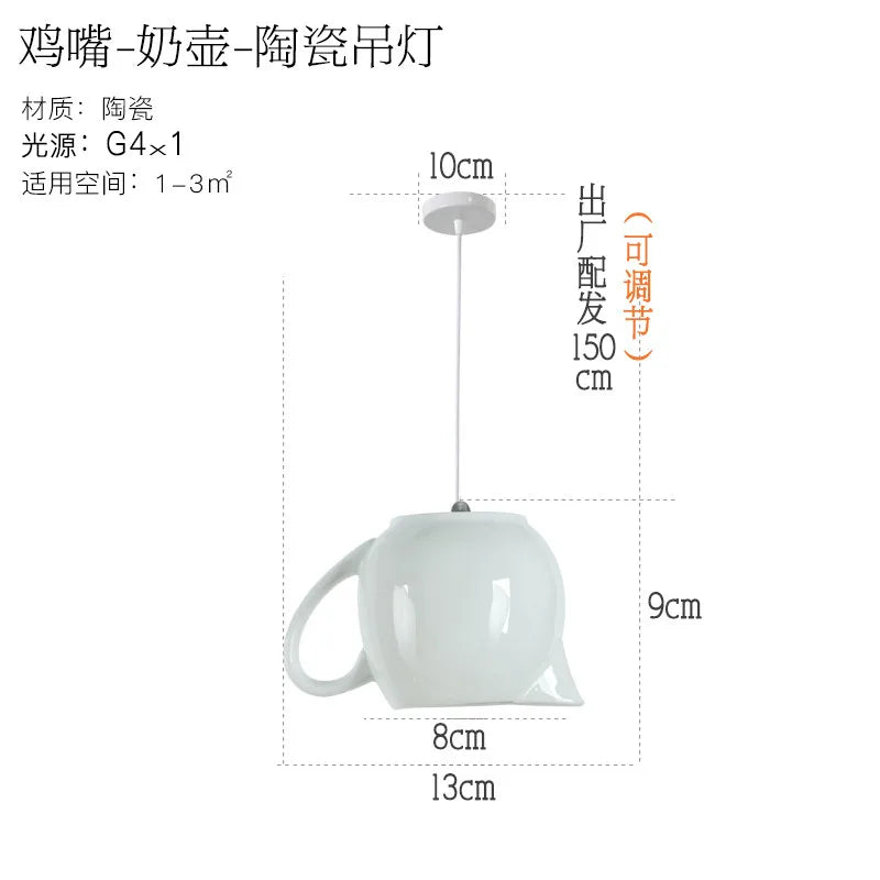 Modern Tea Cup Teapot Hanging Lamp Ceramic Led Pendant Lights Dining Room Kitchen Home Decor Luminaire Lighting Fixtures