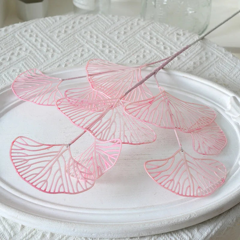 1/2/5pcs Three-pronged Fan Leaf Netting Artificial Gold Ginkgo Eucalyptus Holly For Wedding Arch Flower Arrangement Home Decor