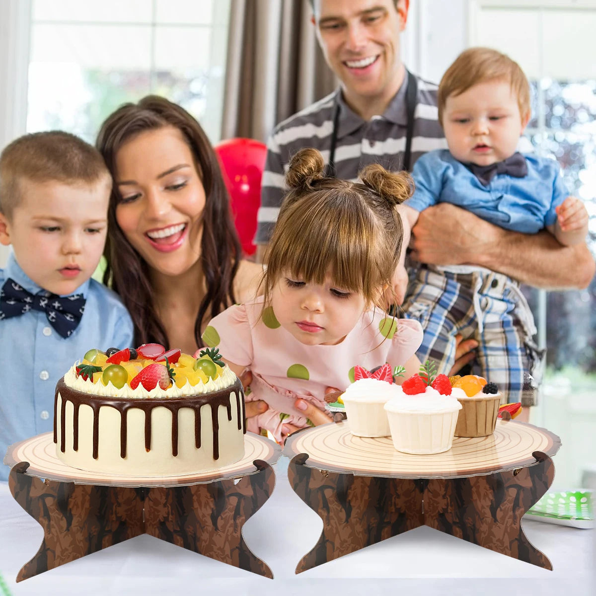 1set Cake Rack  Stand  for Birthday Country Wedding Party Decor Forest Style Table Decoration Round Cupcake Holder Cupcake Stand