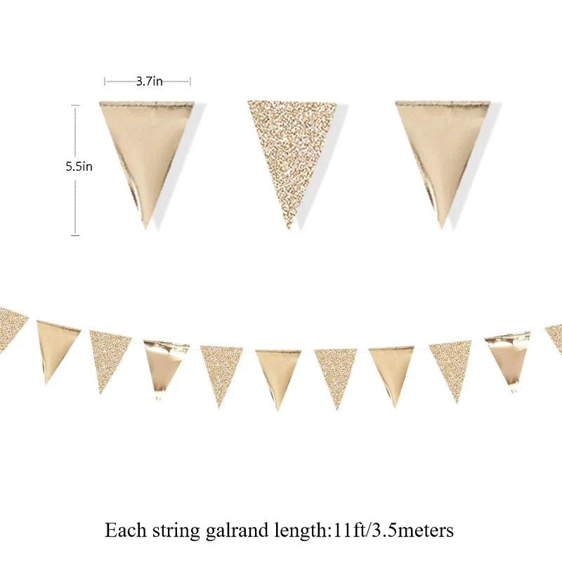 Champagne Gold Triangle Flag Pennant Banner Bunting for Graduation Birthday Wedding Nautical Ahoy Achor Theme Party Supplies