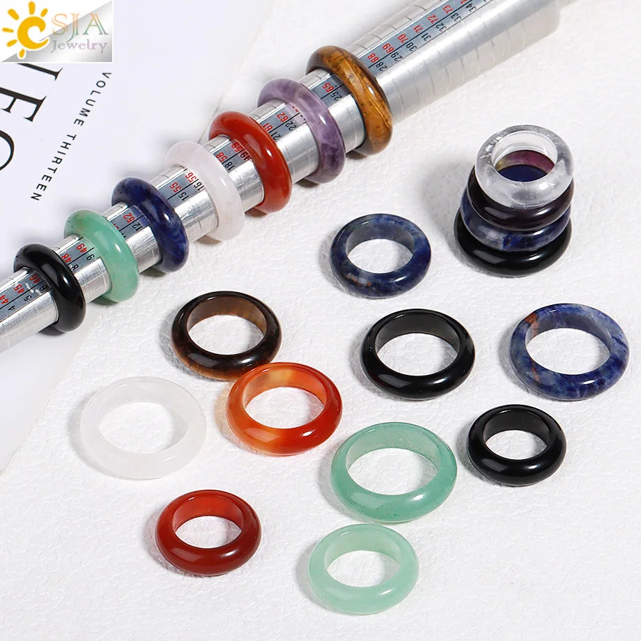 Reiki Crystal Rings for Men Natural Stone Pink Quartz Red Agates Amethyst Running Ring Jewelry 16 17 18 19 20 21 Inner Ring H474