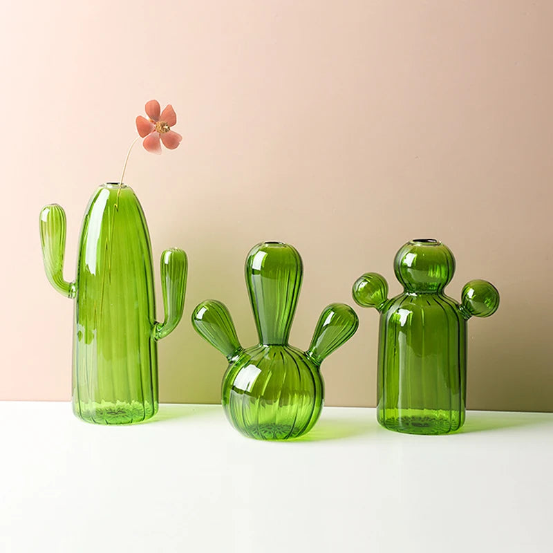 Cactus Glass Vase Small Fresh Glass Decorations Simple Home Living Room Desktop Ornaments Home Supplies