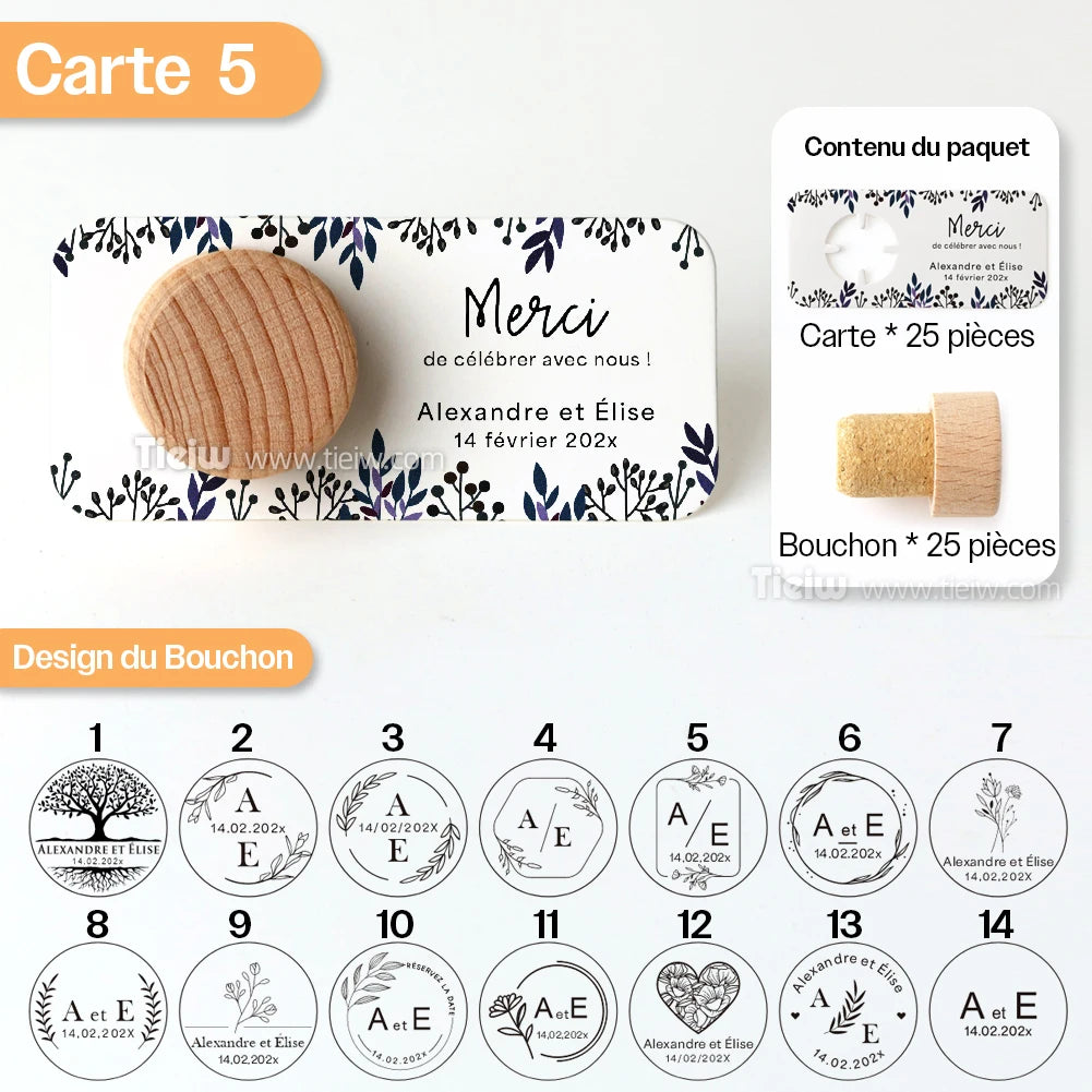 Personalized Cork bottle cap with thank you card for Marriage guests, embaved Wood thank you gifts, personalized Souvenirs for eco-friendly and rustic reception