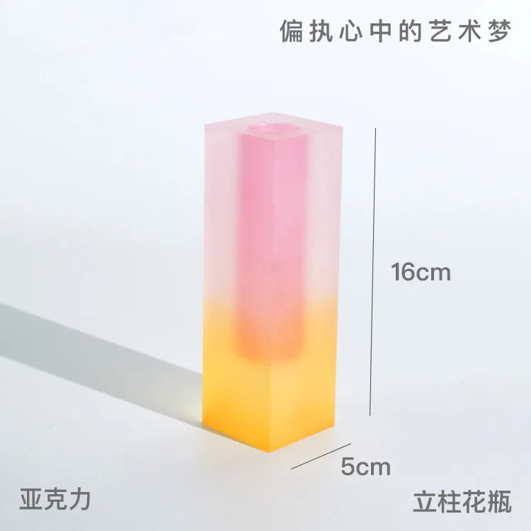 Modern Rainbow Pillar Bud Vase Tabletop Glass Vases Luxury Decorative Acrylic Crystal Nordic Room Decoration Home