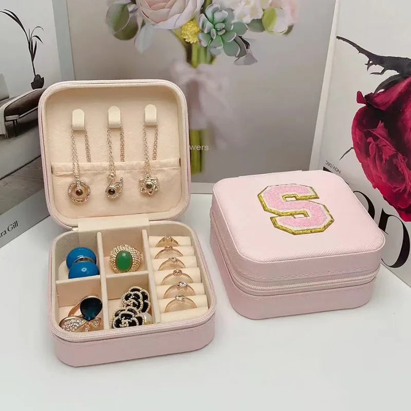 Mini Jewelry Storage Box Bridesmaid Gift Ideas Travel Jewelry Case Initial Letter with Name Birthday Party Box Mother's Day Gift