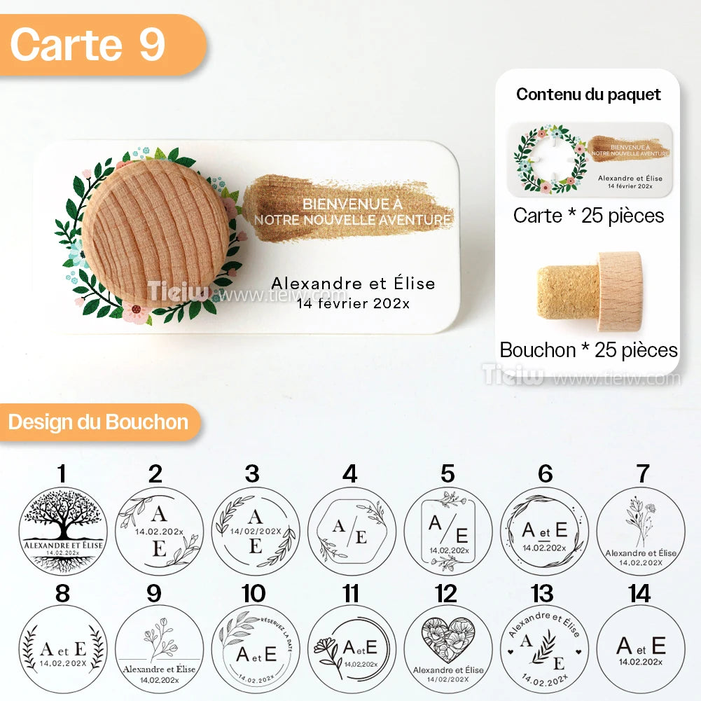 Personalized Cork bottle cap with thank you card for Marriage guests, embaved Wood thank you gifts, personalized Souvenirs for eco-friendly and rustic reception