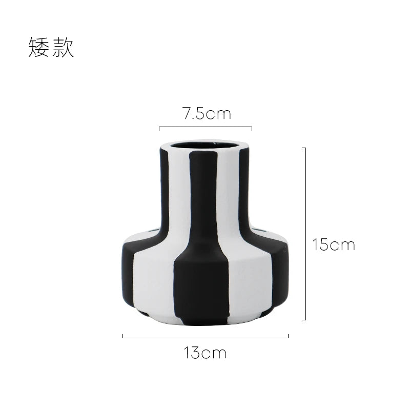Epeiushome Black And White Striped Ceramic Vase Decorations Coffee Table Dining Table Ornaments Modern Nordic Ins Flower Insert