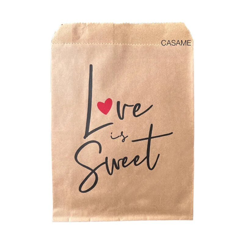 New Style Love Is Sweet Wedding Candy Bag Party Favor Paper Bags Heart Love Printed Paper Craft Bags Bakery Bags Valentine's Day