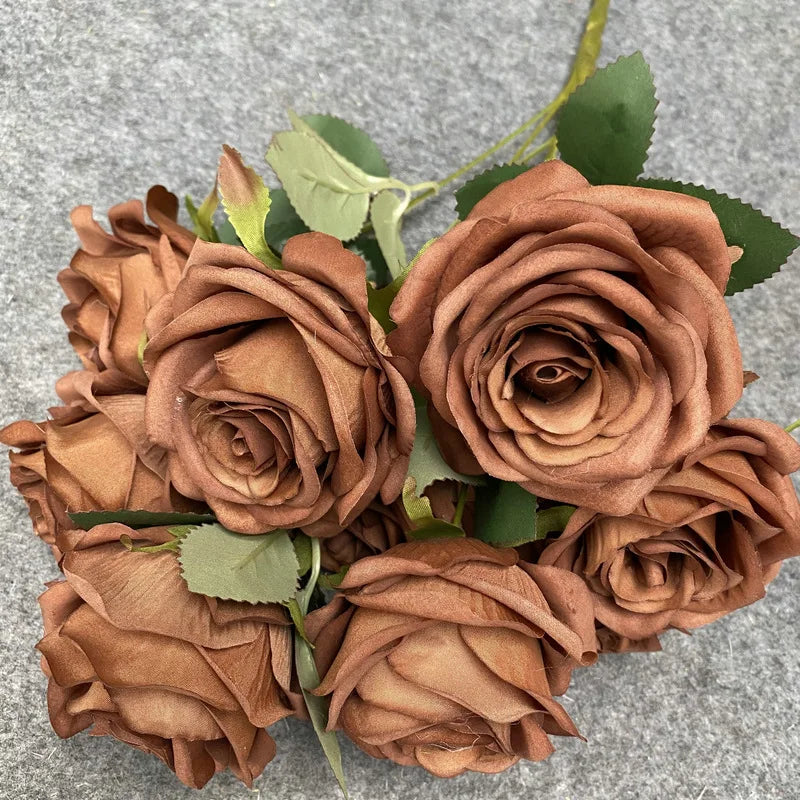 9 Heads 1 Bunch Camellia Rose Artificial Flower Holding Bouquets Party Wedding Scene Display Room Home Decor Fake Floral Gifts
