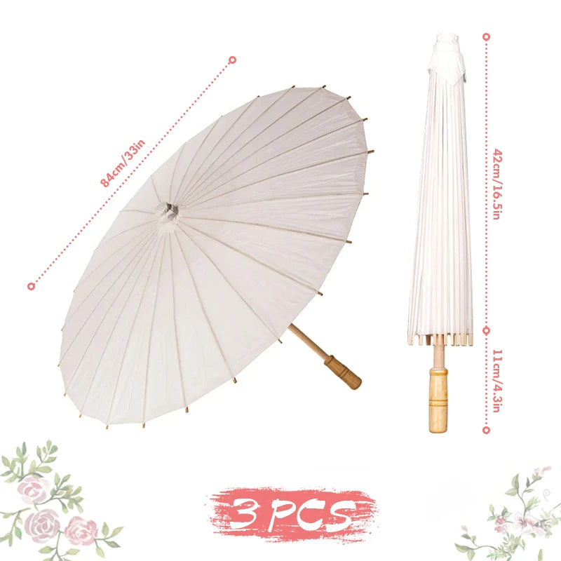 84/60CM White Paper Parasol Umbrella for Wedding, Party Favor DIY Bamboo Umbrellas, for Bridal Shower Centerpieces, Photo Props