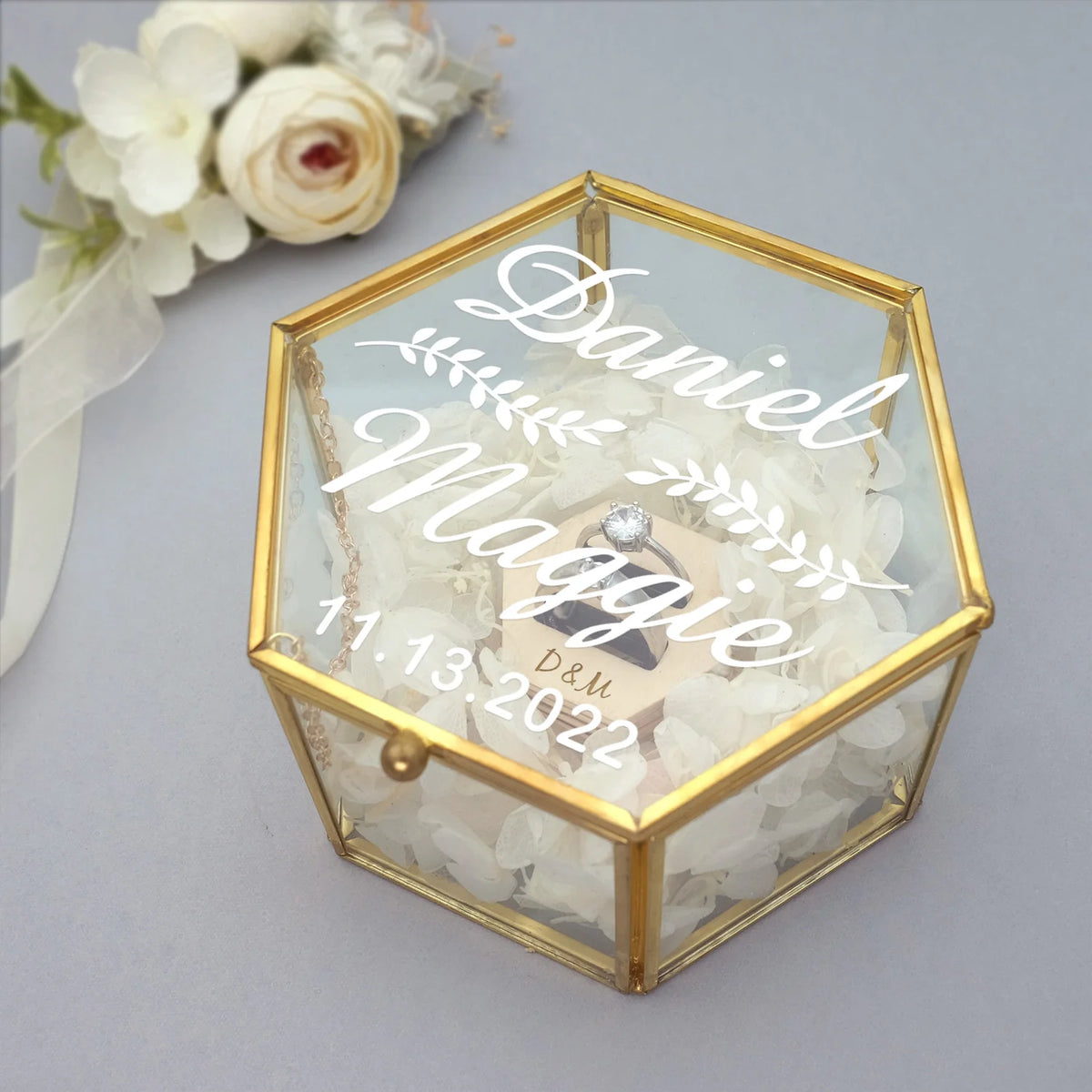 Personalized Glass Ring Box, Custom Wedding Ring Box, Engagement Ring Holder, Jewelry Box