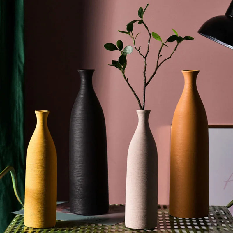 Classic bottle pure white vases simple natural vaso ceramic pot elegant home office entrance decoration gifts for wife mother