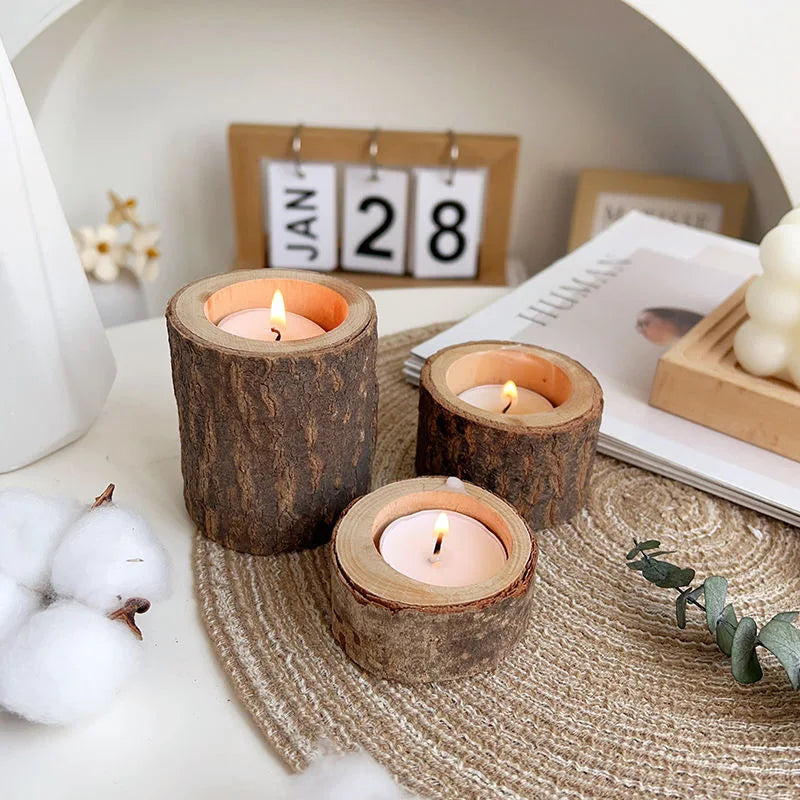 A Set of Wooden Candlesticks, Succulent Plant Pots, Trays, Candle Holders, Office Desk Decorations, Rustic Wedding Decorations
