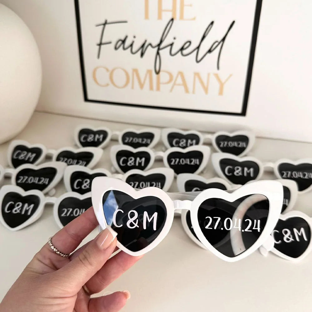 Personalised Wedding Heart Shaped Sunglasses Date Initials Bride To Be Bachelorette Hen Party Bridal Shower Decorate Gifts