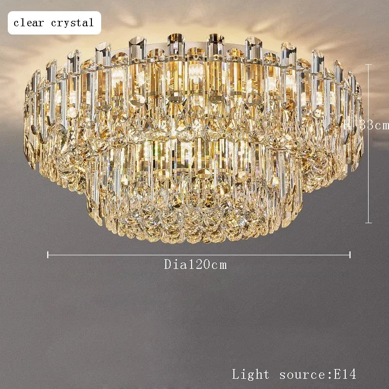 Modern Luxury Ceiling Lamp Smoke Clear Crystal Led Round Lighting for Living Room Bedroom Dining Room Gold Ceiling Chandelier