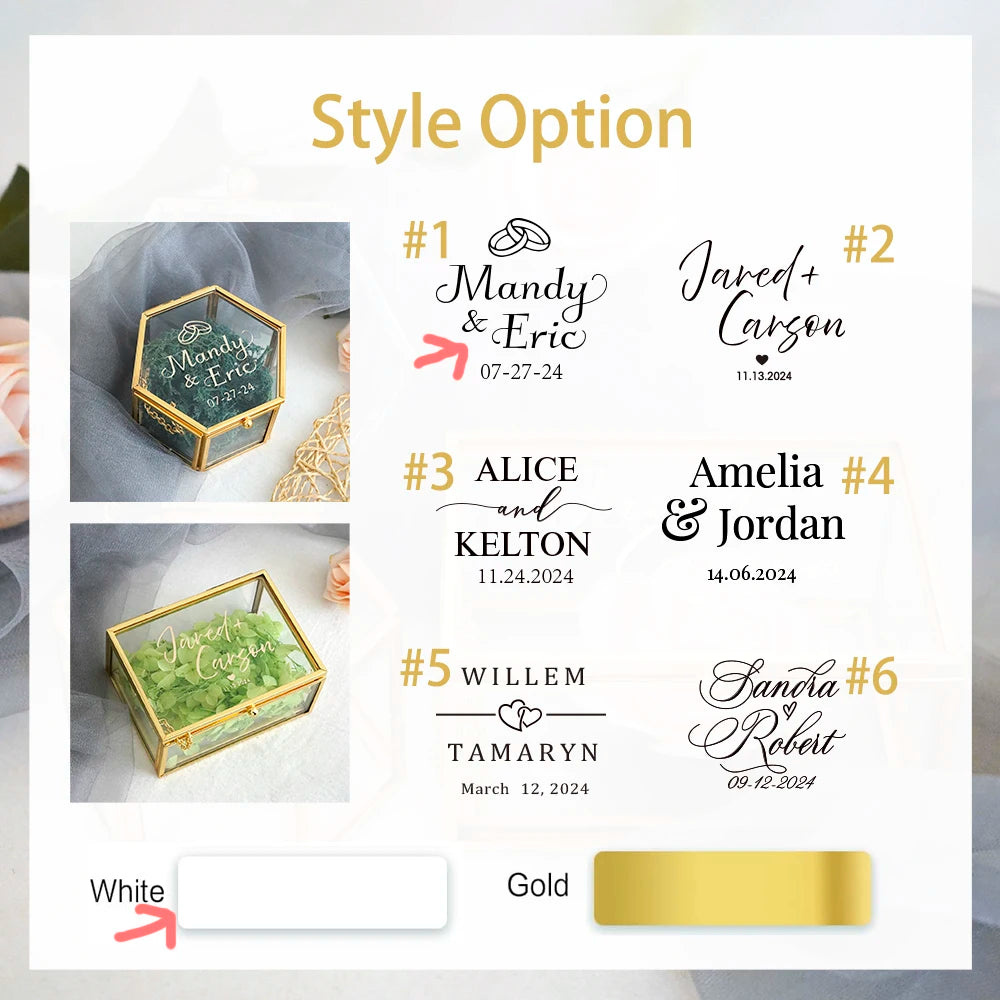 Custom Glass Ring Box Wedding Engagement Decor Gold Hexagon/Rectangle Ring Box Jewelry Storage Ring Bearer Box DIY Gift
