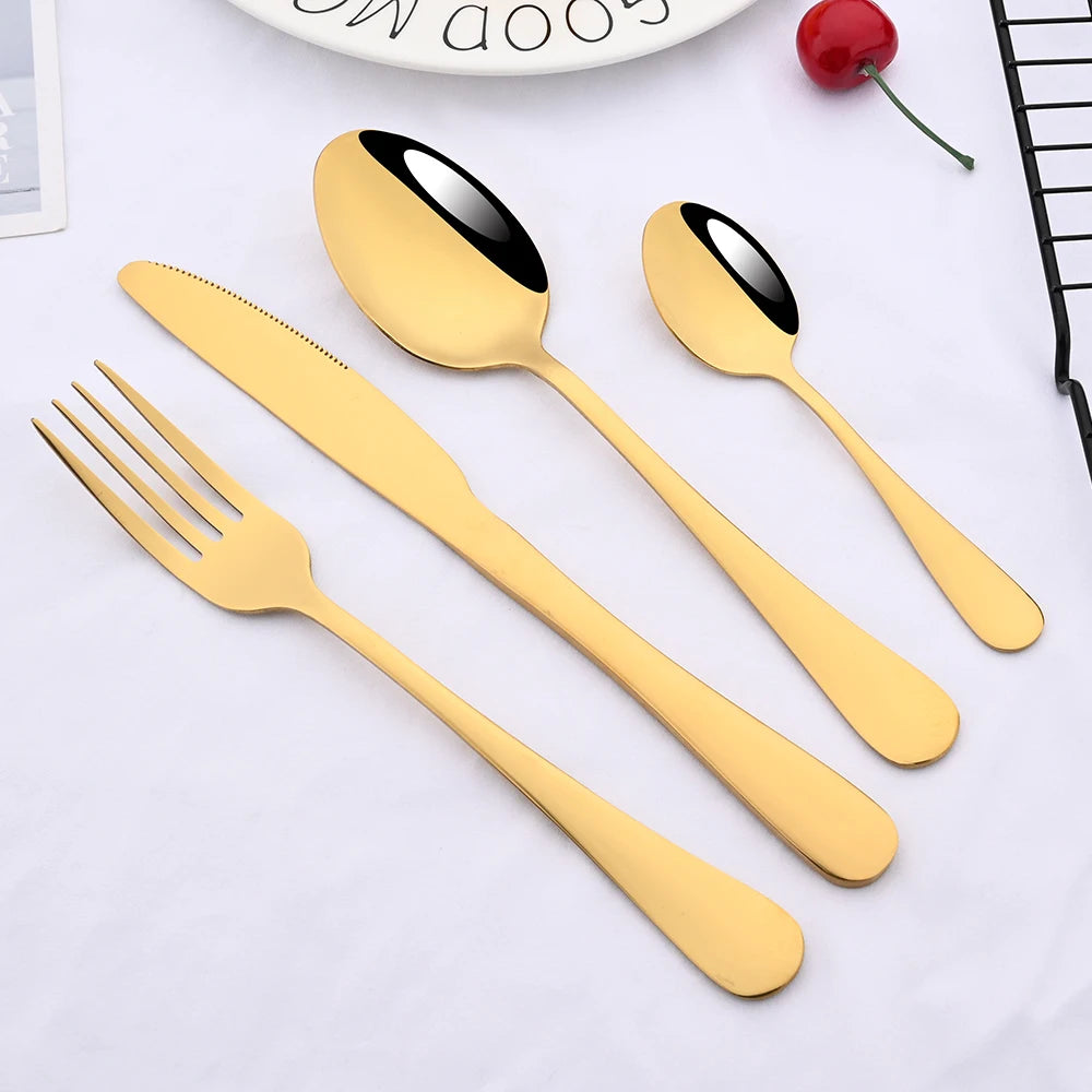 Promotion Dinnerware Set Stainless Steel Colorful Rainbow Gold Knife Fork Teaspoon Dishwasher Safe Silverware Set Cutlery Box