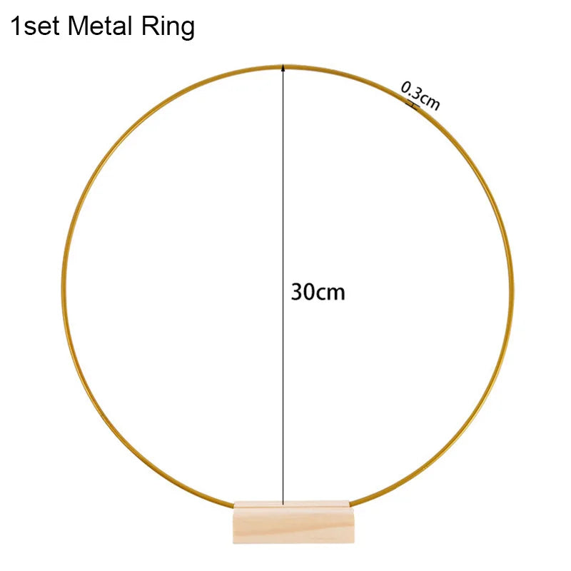 20-35cm Wedding Flower Garland Metal Gold Wreath Ring Wooden Base Wedding Birthday Party Table Decor DIY Wreath Catcher Crafts
