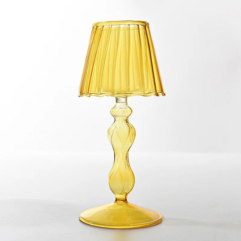 European Style Glass Desk Lamp Shaped Candle Holder High Legged Striped Candle Holder Wedding Home Creative Decoration