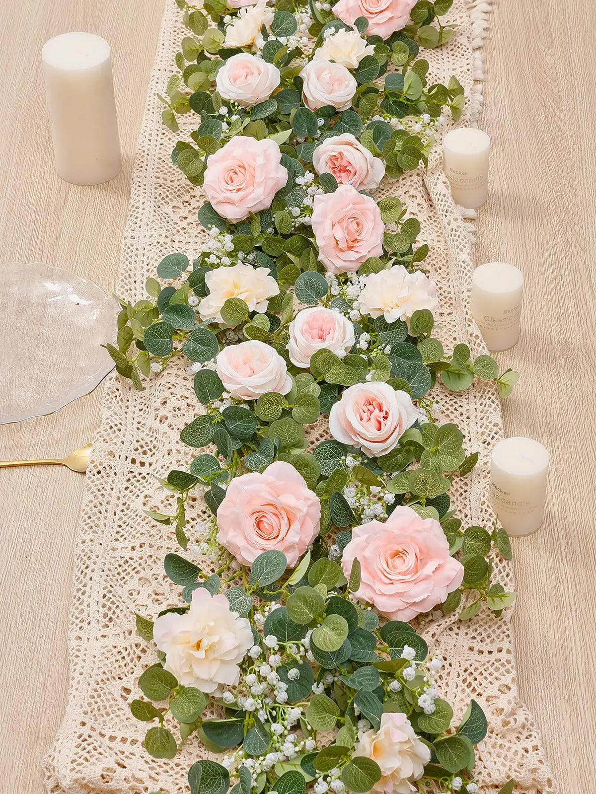 1pc Artificial Eucalyptus Rose Flowers Vine Gypsophila Floral Greenery Garland for Wedding Spring Home Party Craft Table Runner