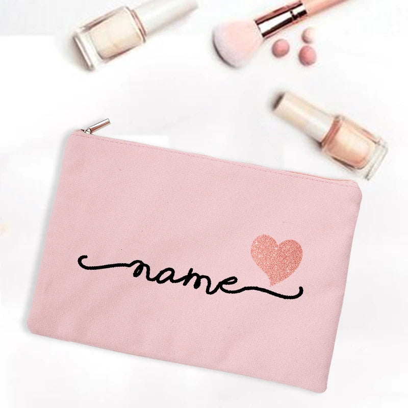 Personalized Canvas Monogram Cosmetic Zipper Pouch Makeup Bag Bridesmaid Maid of Honor Holiday Wedding Bachelorette Party Gifts