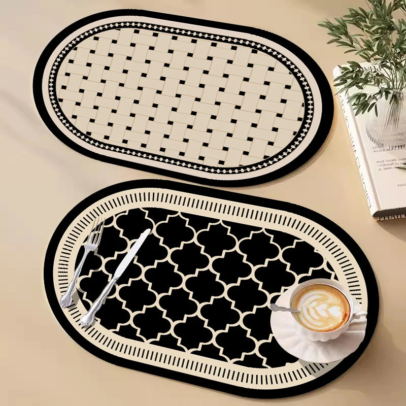 Kitchen Oval Shape Placemats Pu Leather Dining Insulation Mat Non-slip Tableware Mug Coaster Kitchen  Nordic Home Decor