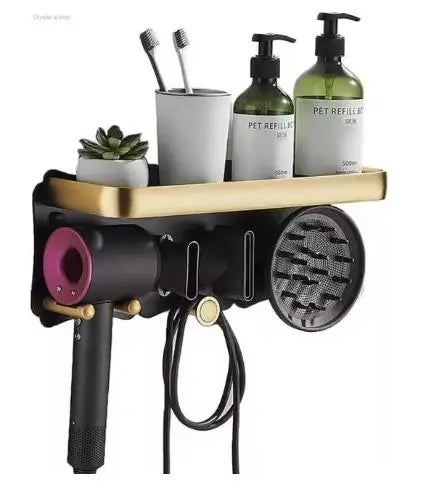 Bathroom Hairdryer Holder Black Gold Storage Rack Wall Mounted  Dryer and Hair Curler Shelf For Dyson Supersonic Hair Dryer Rack