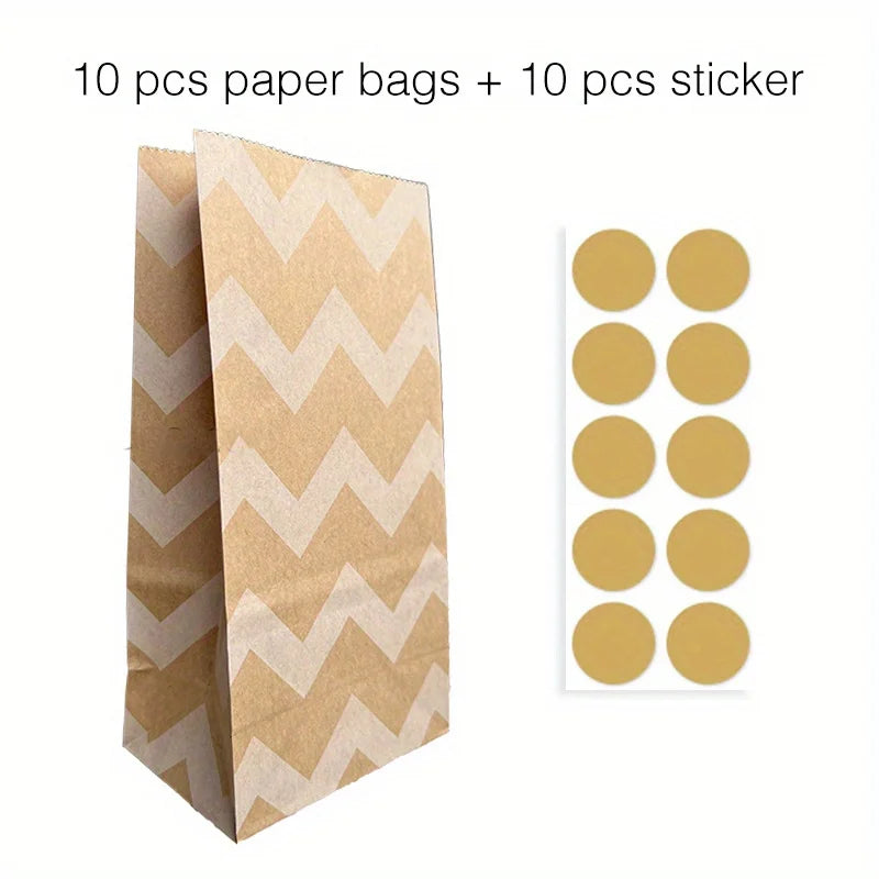 10 pcs Colorful Solid Stripe and Polka Dot Stand-Up Bags with Stickers - 18x9x6cm Favor Gift Packing Treat Bags for Wedding