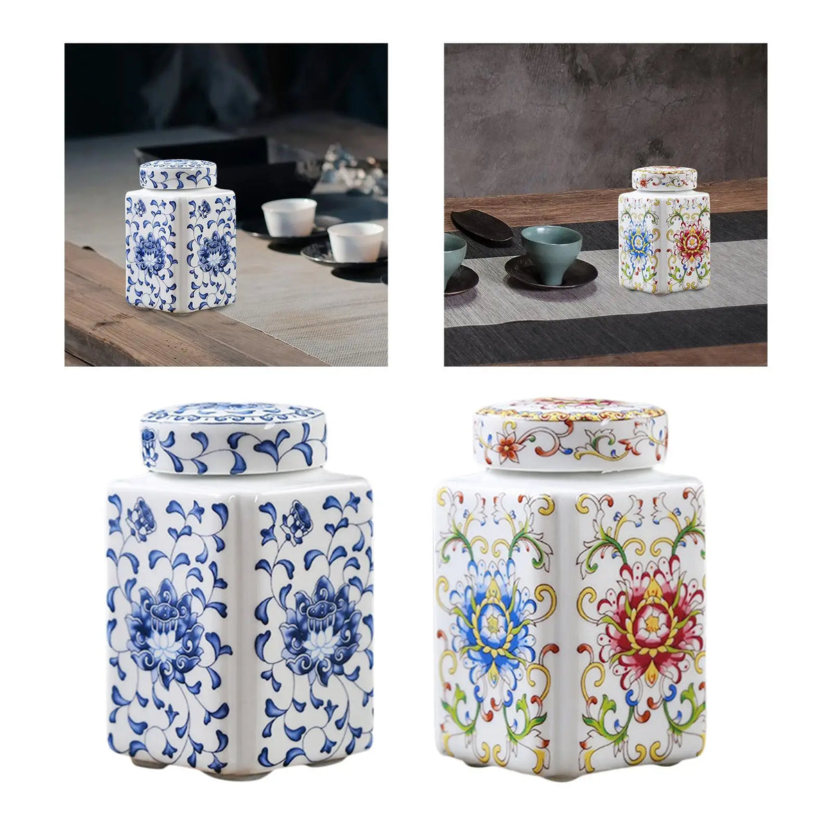 Ceramic Ginger Jar Decorative Ceramic Flower Vase Tea Storage Chinese Porcelain Temple Jar for Home Party Office Desk Decoration